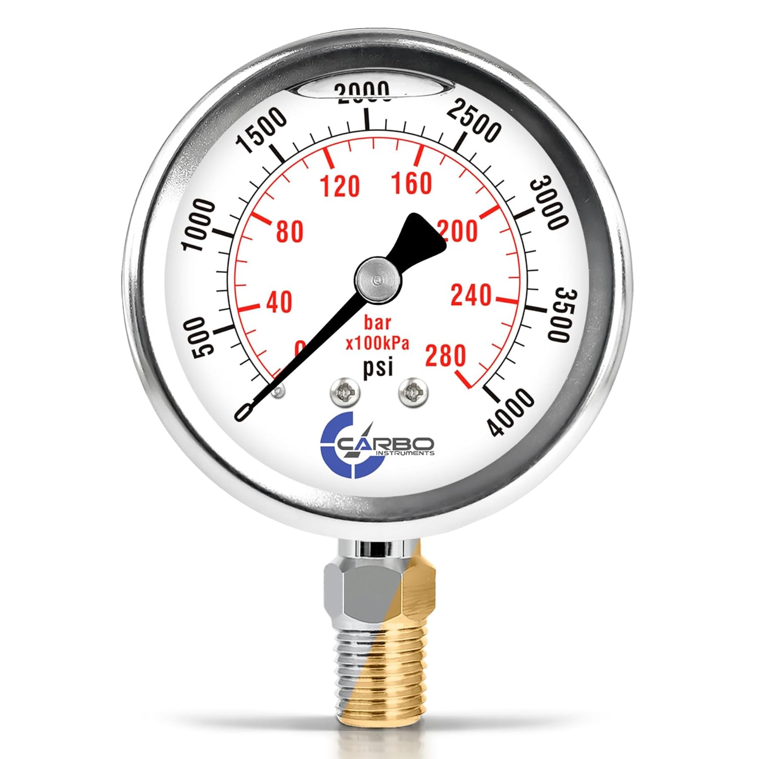 Stainless Steel Pressure Gauge Dual Display (0-4000 psi/kPa) - 2 1-2" Glycerine Liquid Filled Water Air Oil Gas Gauge with Polycarbonate Lens & Brass Connection- 1/4" NPT Lower Mount