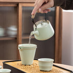 Travel tea set,Portable ceramic tea set,Chinese tea set,Tea sets for adults,Tea pot sets,Portable Travel Bag,Home,Gifting,Outdoor and Office,茶具 (Light green)