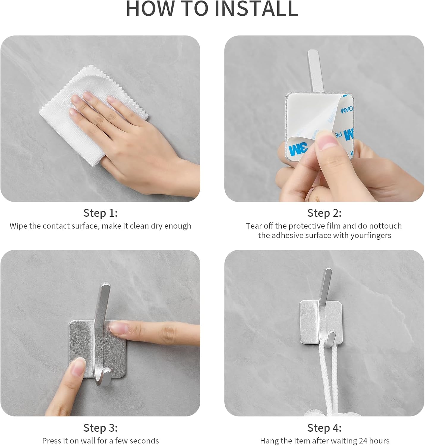 Paoli Heavy Duty Adhesive Hooks,Self-Adhesive Hooks Multiple Colors and Styles 30 lb Maximum Load for Home Schools and Offices (4pc, Black)