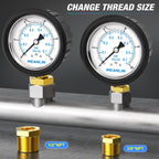 MEANLIN MEASURE 0~10Psi Stainless Steel 1/4" NPT 2.5" FACE DIAL Liquid Filled Pressure Gauge, Lower Mount (with Rubber Protective Sleeve), with 1/2" NPT and 3/8" NPT Hex Bushing