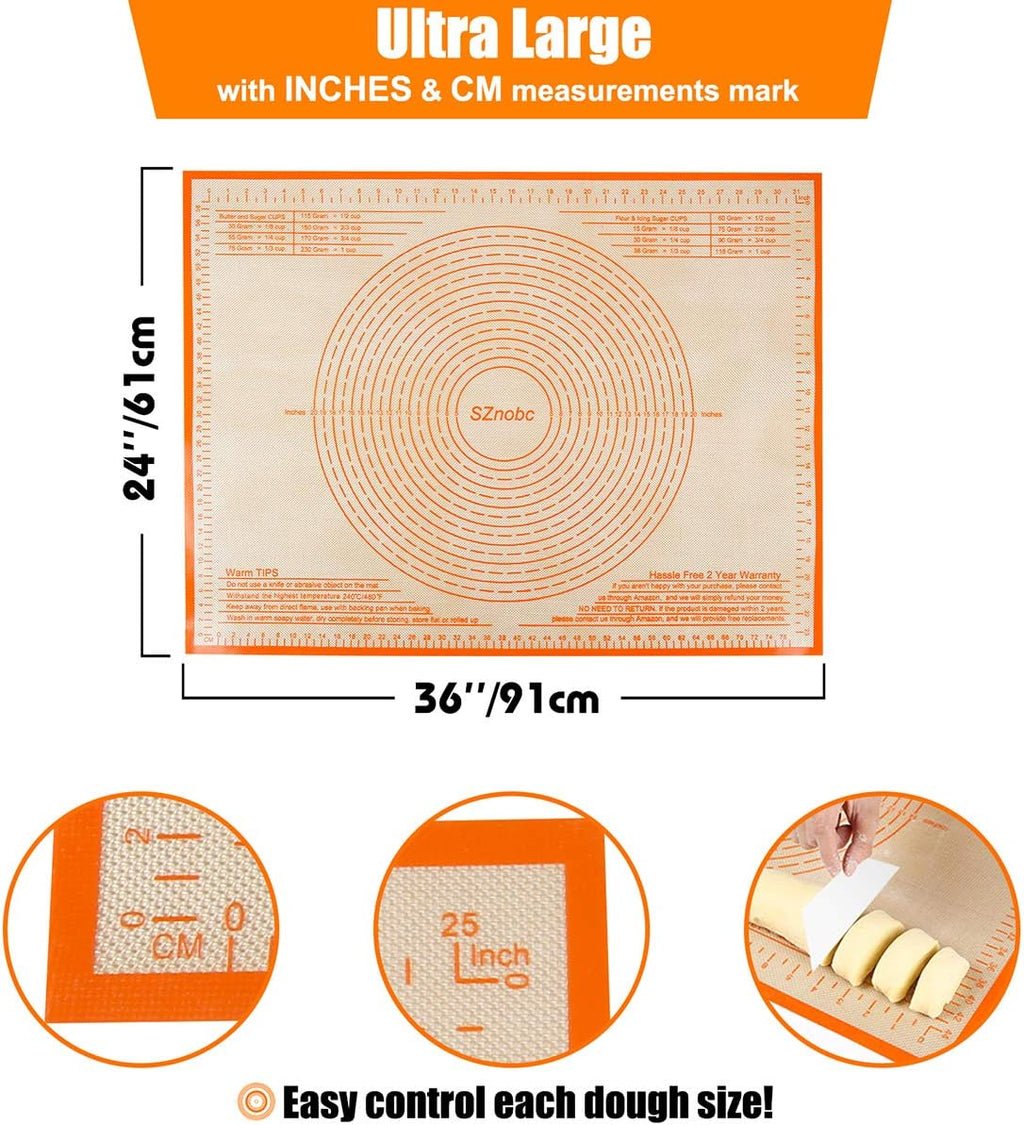 Silicone Pastry Mat 36X24 Inches Baking Mat with Measurement, Perfect for Dough, Pastry, Cookies, Pie Crust, Fondant, Bread, Sourdough, Pasta, Pizza, Kitchen Counter Mat