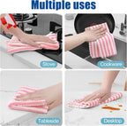 Homaxy Kitchen Towels(12 Pack, 10 x 20 inches), Ultra Soft and Absorbent Dish Towels, Reusable Fast Drying Microfiber Cleaning Cloth, Coral Velvet Wave Design No-lint, Pink