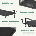 EsLuker.ly Coffee Mug Cup Holder Stand Bar Station Organizer for Countertop, Multi-Functional 2 Tier Mug Tree Rack for Kitchen, Storage Shelf with 12 Hooks, Black(Patented Design)