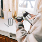 Dandat 2 Pieces Yerba Mate Cup and Vacuum Bottle Kit 12 oz Yerba Mate Gourd Cup and Bombilla Set for Travel, Turn The Cup Upside Down to Pour out All The Water(Steel Color)