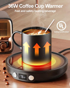SWEETFULL Mug Warmer - Upgraded 36W Coffee Cup Warmer for Desk with 130℉-176℉ Digital Display, 2-12H Timer Auto Shut Off, Smart Electric Coffee Heating Plate, Ideal Gifts for Women Men - Black
