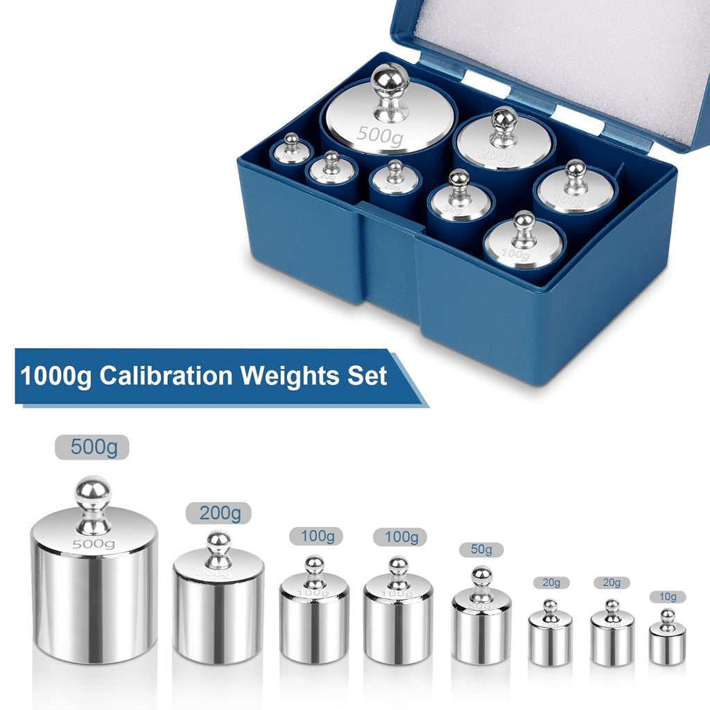 QP Calibration Weights 1000g, 8PCS OIML Class M1 High Precision Scale Calibration Weight Set, 10g 20g 50g 100g 200g 500g Calibration Weight with Tweezers for Digital Scale, Gram Scale, Lab Scale