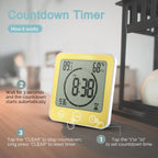 KADAMS Shower Clock Waterproof Bathroom Timer – Digital Wall Clock with Countdown, Magnetic Kitchen Clock with Temperature & Humidity, Suction Cup for Kids Shower Spa Sauna Cook Bath (Yellow)