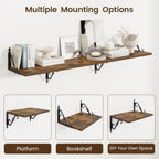 RICHFOCUS 12 Inch Deep Floating Shelves for Wall, 16" W x 12" D Wood Wall Shelves Set of 2, Wide Floating Shelves for Living Room, Bedroom, Kitchen, Bathroom and Decor Storage, Rustic Brown