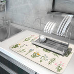 Sage Flower Herbs Dish Drying Mat For Kitchen Counter 16x18 In Green Leaves Microfiber Absorbent Dishes Pad Wild Plant Herbs Drying Pad Dish Drainer Rack Absorbent Fast Dry Kitchen Accessories