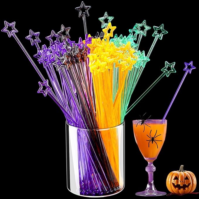Mudder 100 Pieces 9.1 Inch Christmas Swizzle Sticks Cocktail Stirrers Plastic for Bar Disposible Plastic Star Top Crystal Swizzle Sticks for Christmas Party(Four Colors)