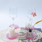 Glass Coaster 6 Pack Round Cup Coasters for Drinks,Crystal Coffee Coaster,Stylish Drink Coasters for Kitchen Bar Dining Room Living Room Office Decor and Jewelry Storage,Pink