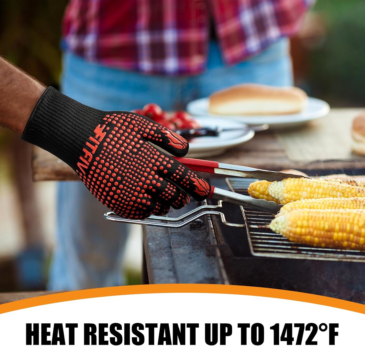 BBQ Gloves, Oven Gloves, 1472°F Extreme Heat Resistant Barbecue Gloves, Silicone Non-Slip Oven Mitts, Kitchen Gloves for Cooking, Grilling, and Baking (Red)