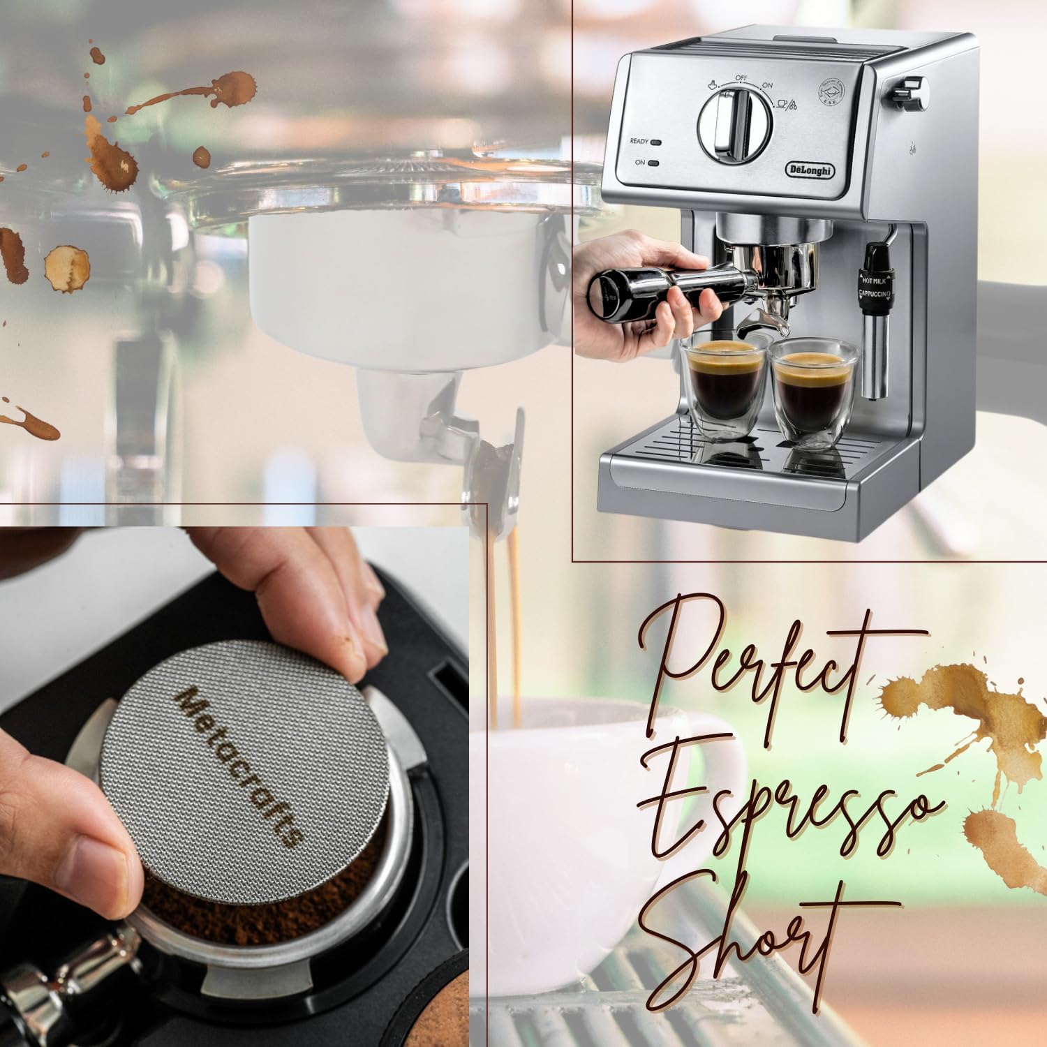 Espresso Portafilter 51mm Double Spouts Compatible with Delonghi Dedica EC680 and EC685 as well as SMEG and EUPA coffee machine models- Stainless Steel Filter Basket & Puck Screen Included (Black)