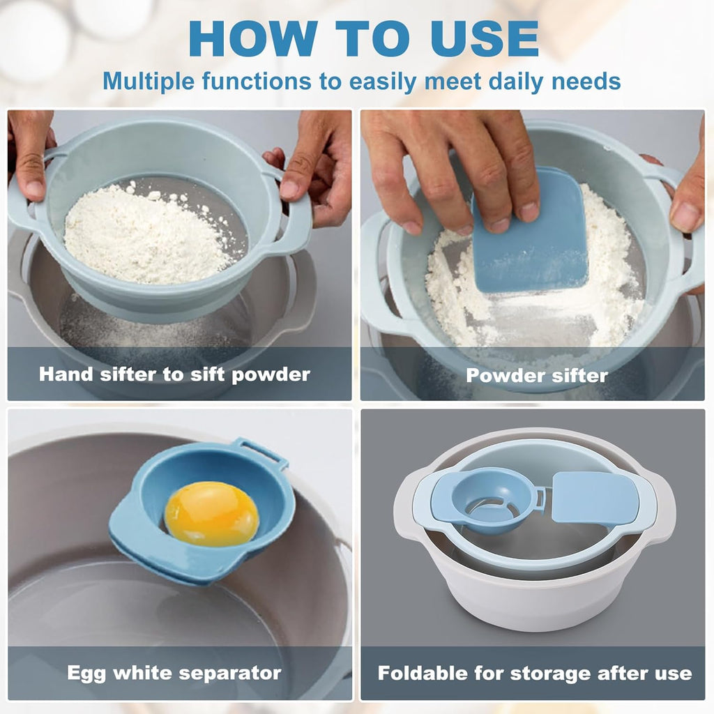 Multifunctional Flour Sifter for Baking, Egg Separator, Mixing Bowl & Scraper, 4-in-1 Baking Tool Set for Pastry & Cupcakes, Send Goods from Local Warehouse