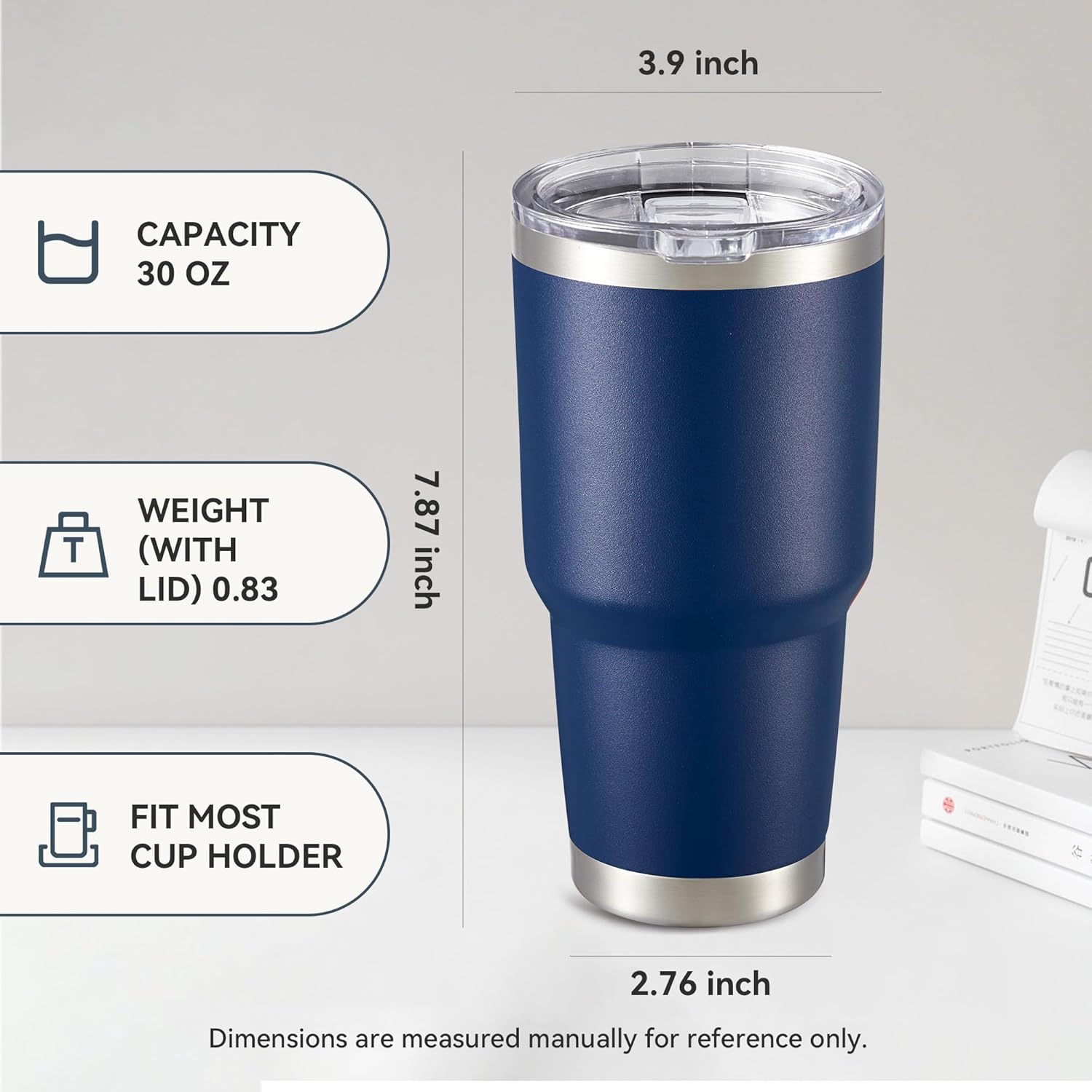 30 oz Tumbler with Lid Stainless Steel Tumblers Bulk Vacuum Insulated Cup Reusable Powder Coated Travel Mug Double Wall Leak Proof Cups Keep Cold Drinks for 12 Hours Navy, Set of 8