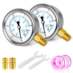 MEANLIN MEASURE 0~10Psi Stainless Steel 1/4" NPT 2.5" FACE DIAL,Liquid Filled Pressure Gauge,WOG Water Oil Air Lower Mount (Pack of 2), with 1/4" x 1/2" NPT and 1/4" x 3/8" NPT Hex Bushing