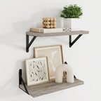 Dreamland Deep Floating Shelves for Wall, 16W x 8D Wall Mounted Wide Shelves Set of 2, Grey Floating Shelves Bedroom with Sturdy Metal Brackets for Living Room, Bathroom and Kitchen