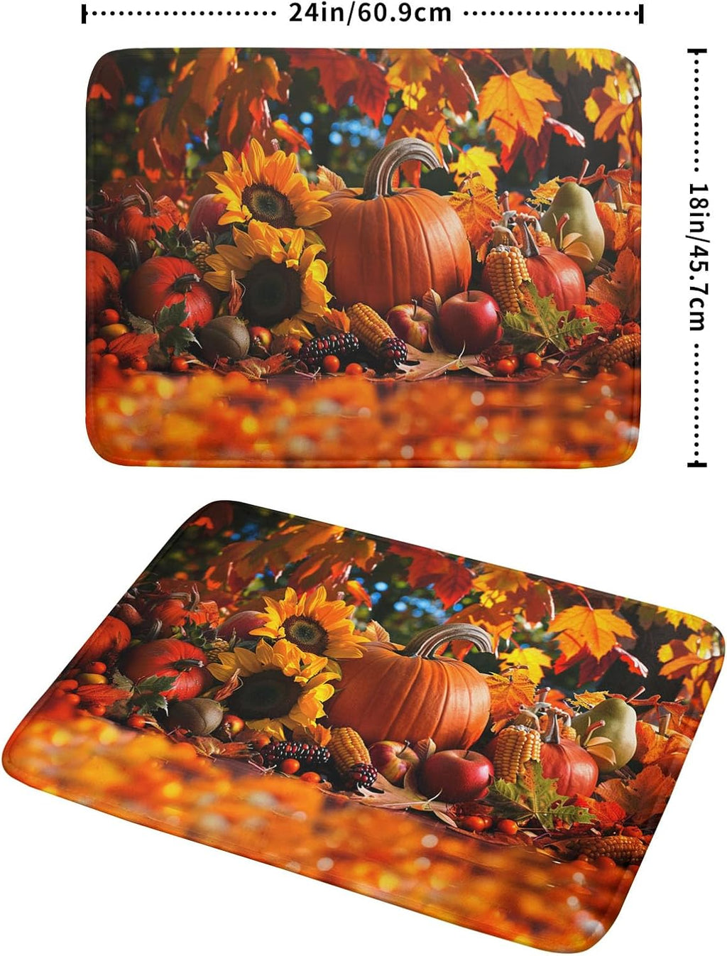 Fall Harvest Pumpkin Dish Drying Mat for Kitchen Counter,Thanksgiving Maple Leaves Sunflower Drying Mat 18 x 24 Inch with Absorbent Reversible Microfiber Dish Drying Pad for Coffee Bar