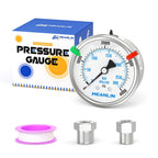 MEANLIN MEASURE 0~4000Psi Stainless Steel Liquid Filled Pressure Gauge 2.5" FACE DIAL 1/4" NPT for WOG Water Oil Air Back Mount with Stainless Steel Hex Bushing and Snaps