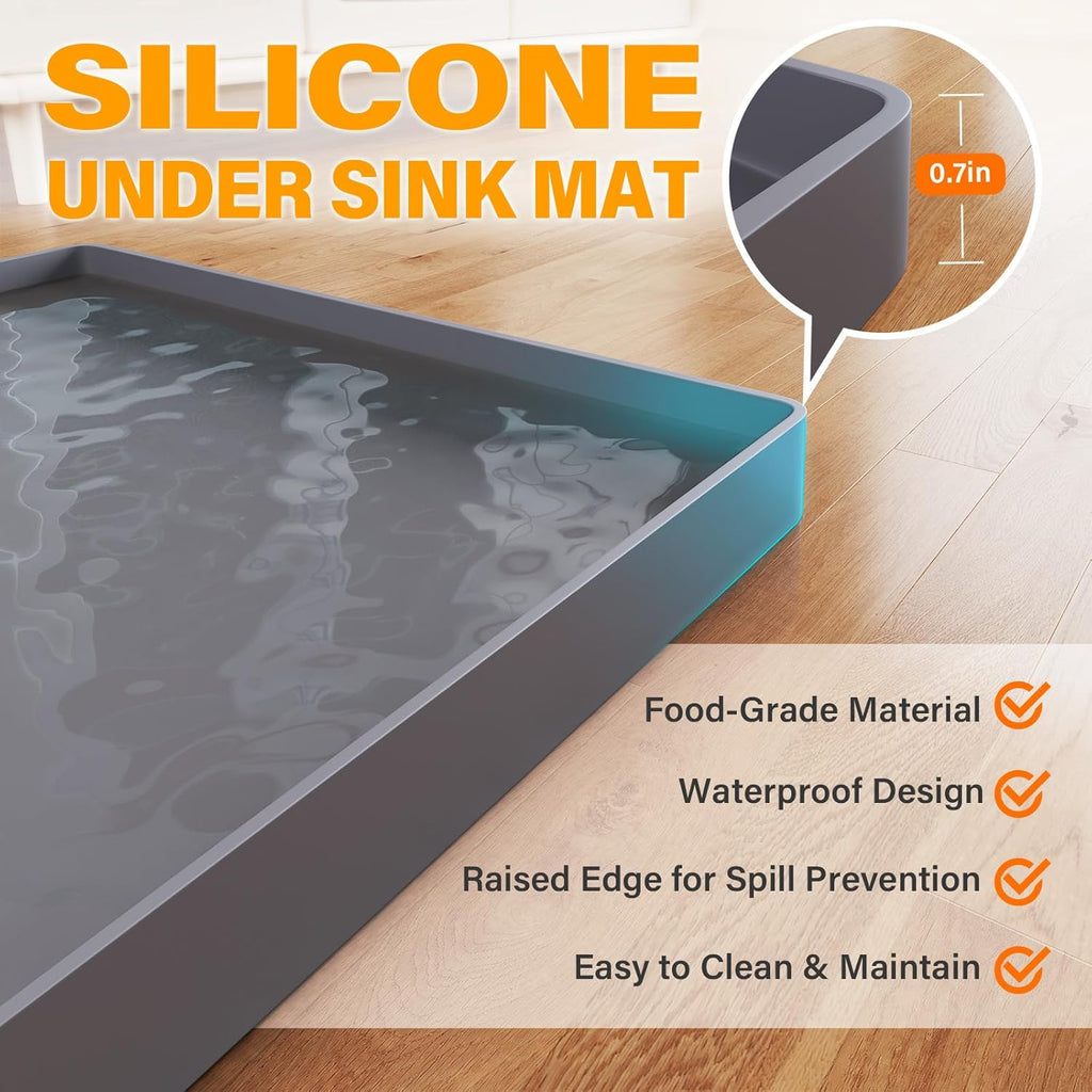 FLATO Waterproof Under Sink Mat 40" x 22" Shelf Liner for Kitchen and Bathroom, Cabinet Protector, Organizers and Storage, Flexible Silicone Drip Tray