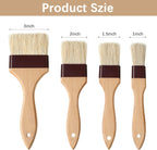 Boao 4 Pieces Natural Bristle Pastry Brush Beech Wooden Handle Basting and BBQ Brushes for Cooking, Butter, Oil, Egg, Marinade, Grilling, Baking, Kitchen Food(1 Inch, 1.5 Inch, 2 Inch, 3 Inch)