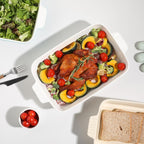 Sweejar Ceramic 13 x 9 Baking Pan, Cake Baking Dish for Brownie, Porcelain Striped Casserole Dishes for Oven with Handle for Lasagna, Family Dinner(White)