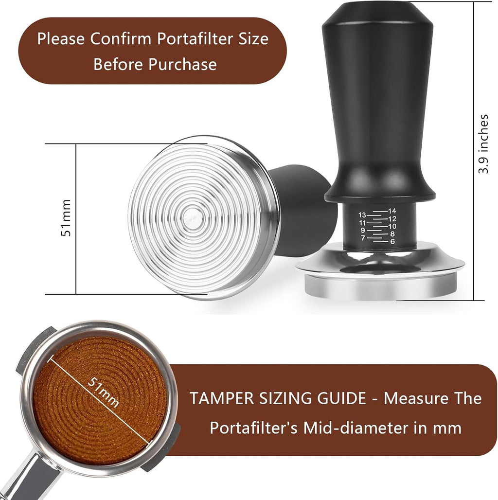 51mm Espresso Tamper Set - Dual-Spring Calibrated Coffee Tamper, 8-Needle WDT Tool Espresso Distribution Tool, Magnetic Aluminum Dosing Funnel, Reusable Puck Screen, Fit for 51mm Portafilters