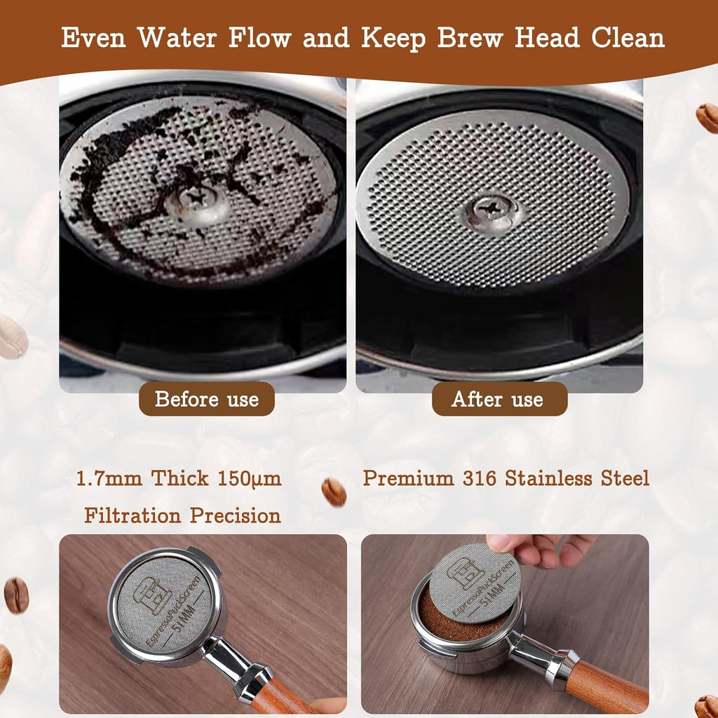 51mm Espresso Tamper Set - Spring-loaded Coffee Tamper, Adjustable Depth Espresso Distributor Leveler, Magnetic Dosing Funnel Aluminum Metal, Reusable Puck Screen, Fit for 51mm Portafilters