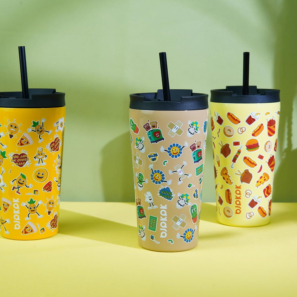 BJPKPK 18oz Tumbler With lid And Straw Stainless Steel Travel Coffee Mug Insulated Tumblers Cups,Spring Party Brown