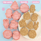 8Pcs Christmas Cookie Cutters, 3D Plastic Snowflake, Santa, Tree, Snowman Design Biscuit Mould and Cutters