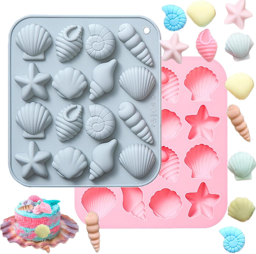 Ocean-Themed Chocolate Mold Set - Food-Grade Silicone Baking Molds with Shell, Starfish, Seashell Beach Life Phrases, Reusable for Under the Sea Cakes, Cupcakes & Party Treats - 2 Pack