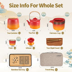 LURRIER Gongfu tea sets, Portable Ceramic TeaSet, Asian Tea sets for adult, Tea Gift sets, Grey leather case, Portable Travel Bag,Home,Gifting,Outdoor and Office(Red and Orange)