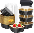 10oz/80pack Mini Cake Pans with Lids,LNYZQUS Small Foil Baking Tins Brownie Baking Cups,4”x4” Disposable Ramekins Jumbo Cupcake Muffin Pan Mini Aluminum Containers Holders-Black