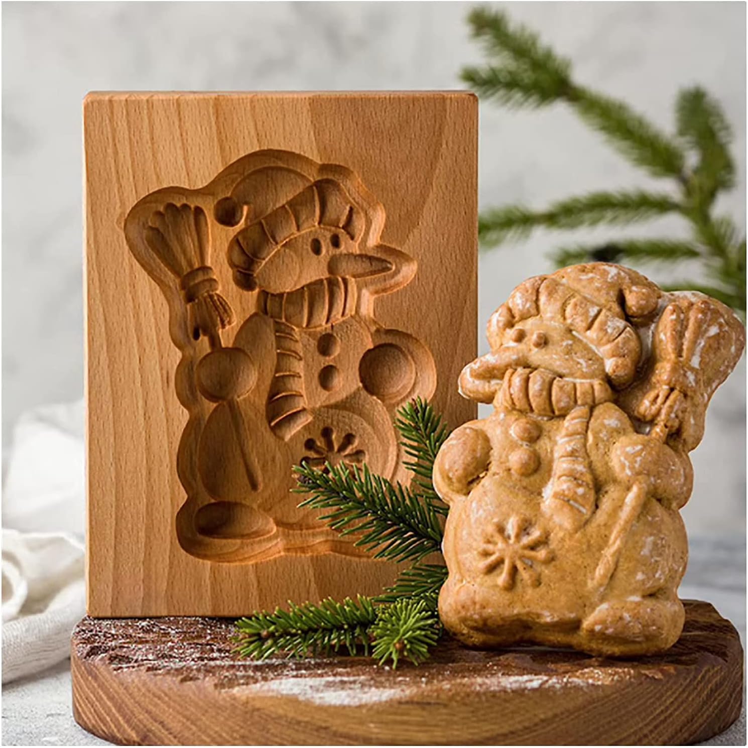 MOTEERLLU Wooden Cookie Molds Baking, Wood Cookie Stamp Cutter Carved Biscuit Embossing Gingerbread Mold
