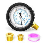 MEANLIN MEASURE 0~10Psi Stainless Steel 1/4" NPT 2.5" FACE DIAL Liquid Filled Pressure Gauge, Lower Mount (with Rubber Protective Sleeve), with 1/2" NPT and 3/8" NPT Hex Bushing