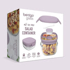 Bentgo Glass All-in-One Salad Container - Large 61-oz Salad Bowl with Lid, 4-Compartment Bento-Style Tray, 3-oz Sauce Container, and Reusable Fork - Dishwasher, Microwave, and Oven Safe (Lavender)