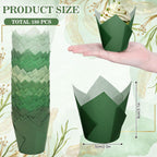 180Pcs Sage Green Tulip Cupcake Liners Gradient Green Muffin Baking Cups Cupcake Wrappers for Wedding Bridal Shower Spring Holiday Party Supplies
