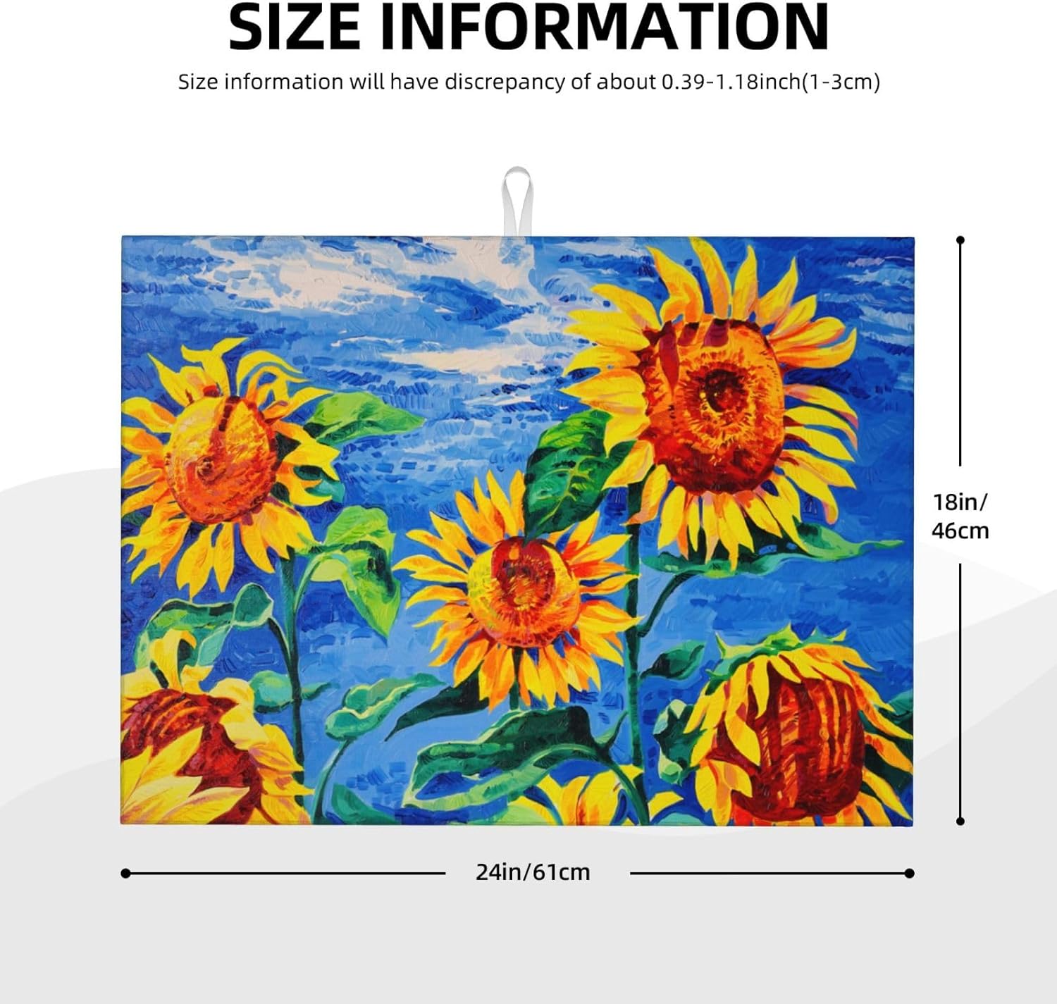 Sunflowers Large Dish Drying Mats For Kitchen Counter, Watercolor Yellow Flower Microfiber Kitchen Drying Mat Draining Pad Absorbent Dish Mat 18"x24" (Sunflowers Under The Blue Sky)