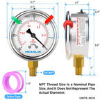 MEANLIN MEASURE -30inHG~0Psi Vacuum Pressure Gauge 1/8" NPT 2.5" FACE DIAL, Stainless Steel Liquid Filled Pressure Gauge WOG Water Oil Air Lower Mount (with 2PCS Snaps)