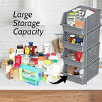 Skywin TidyFriend Stackable Storage Bins for Pantry, 4 Pack Stackable Bins For Organizing Food, Kitchen, and Bathroom Essentials (Grey)
