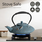 Cast Iron Teapot Set with 2 Tea Cups, 7Pcs Japanese Tea Kettle with Stainless Steel Infuser, Tea Pot Coated with Enameled Interior, Fish Pattern, 27oz 780ml Navy Blue