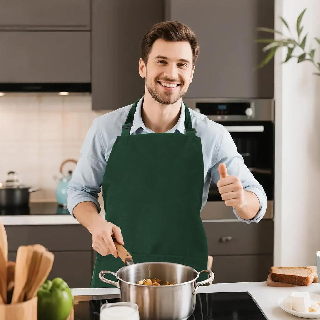 Kitchen Bib Apron for Women Men with Pockets Chef Art Aprons for Cooking Painting Pottery Ceramics