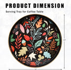 Round Serving Tray with Handles, Coffee Table Tray for Ottoman, Organizer Vanity Tray for Living Room, Outdoor Tray for Patio Entertaining, Serving Breakfast Kitchen Platter LEE33BH