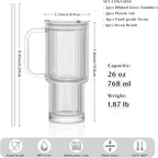 INSETLAN 26oz Ribbed Glass Tumbler with Handle & Lid – 2-Pack Large Iced Coffee Cups with Straws, Modern Glass Mug for Cold & Hot Beverages, Aesthetic Travel Cup for Smoothies, Tea, and Juice