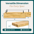 24'' Pine Wood Floating Shelves for Wall- Set of 2 - Rustic Wall Mounted Wooden Shelf for Stylish Home Décor - Natural Color - 24x6.5x1.25 Inches, 2pcs