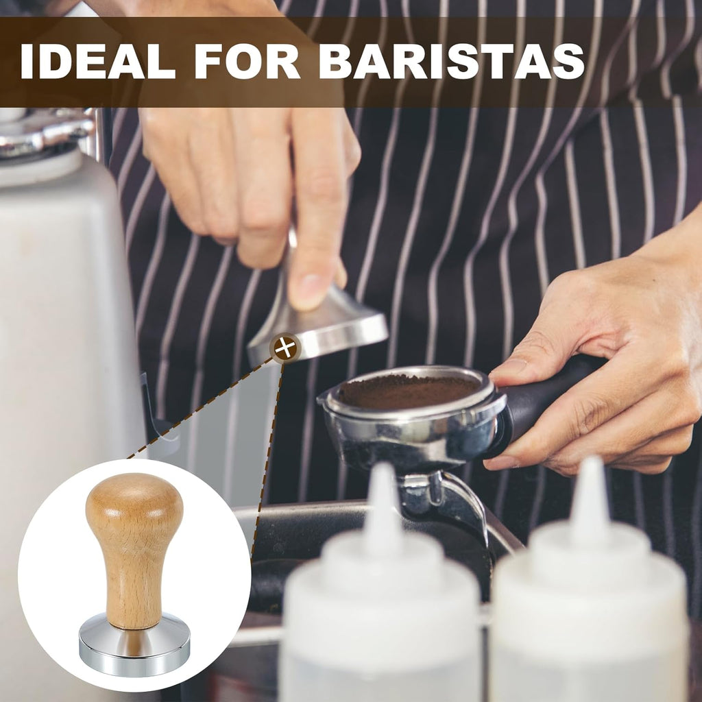 uxcell 53mm Coffee Tamper, Stainless Steel Espresso Press Tamper, Espresso Tamper with Wooden Handle Suitable for Coffee Shop, Restaurant Bar, Bakery (Light Brown)