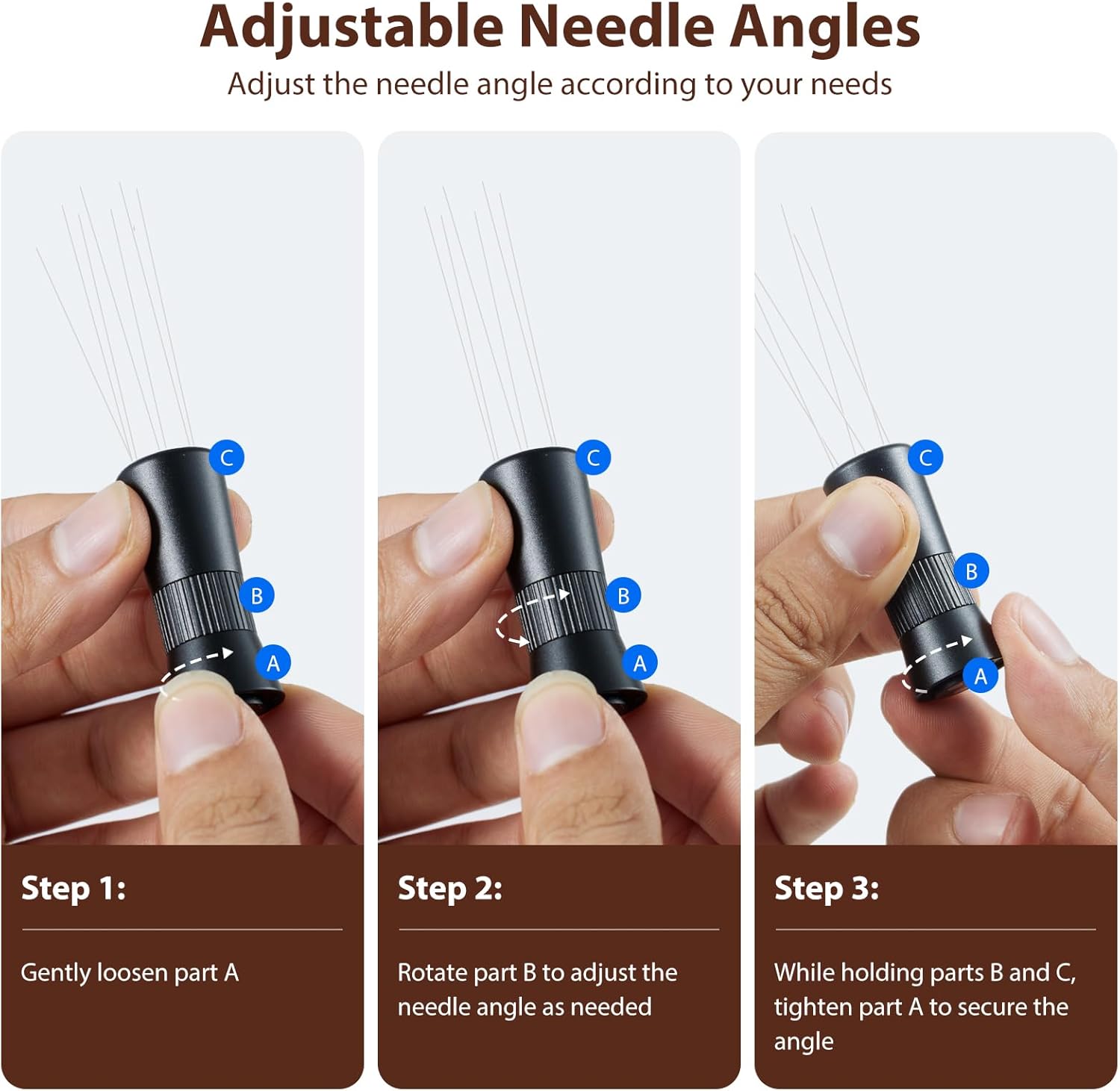 WDT Tool - Coffee Distribution Tool with Magnetic Stand, Adjustable Range Espresso Stirrer, 304 Stainless Steel 6 Needles 0.4mm and 6 Extra Needles 0.25mm