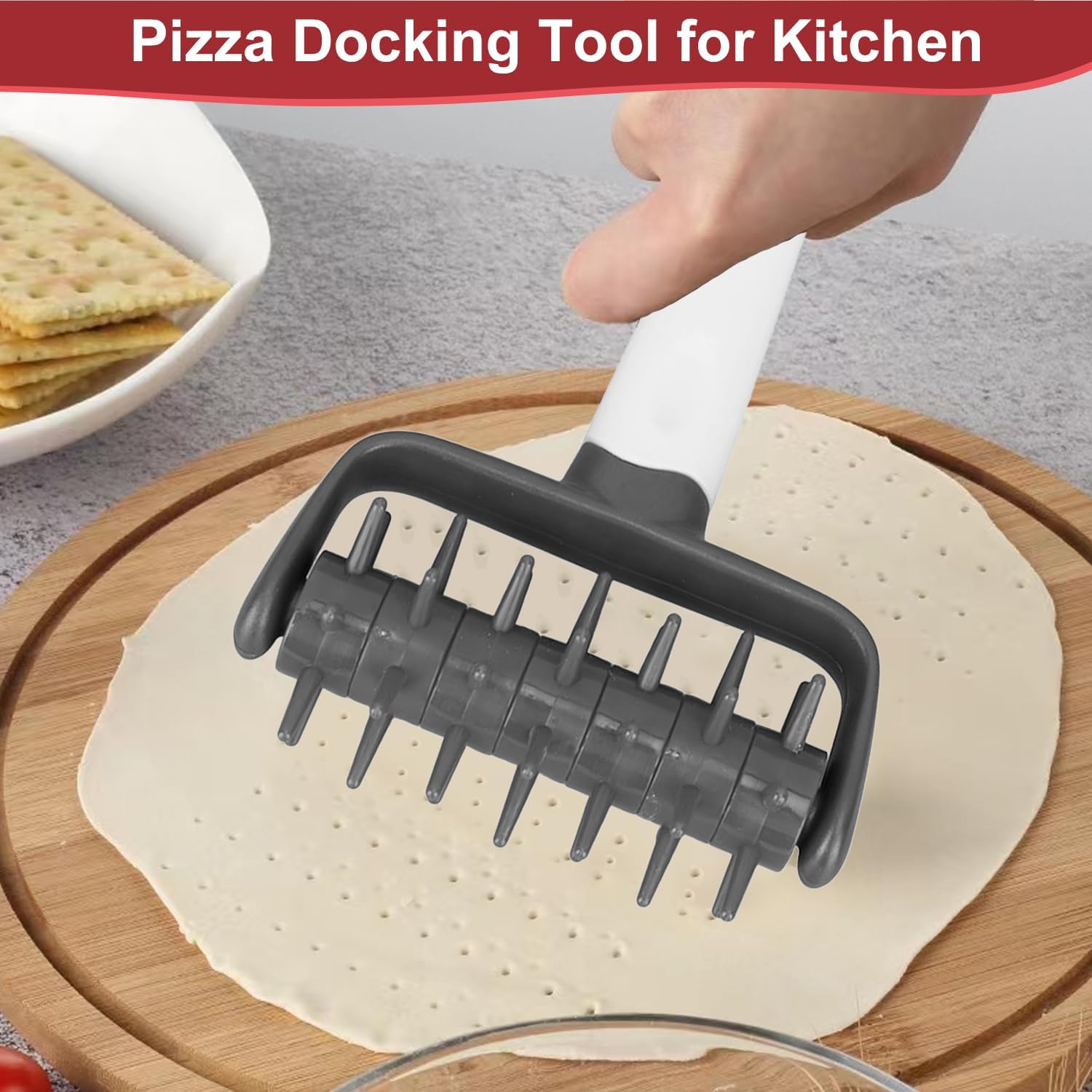 Pizza Dough Docker Roller Plastic Pizza Pin Puncher Dough Hole Maker Docking Tool Pizza Making Accessories for Cookie Pie Pastry Bread(Grey)