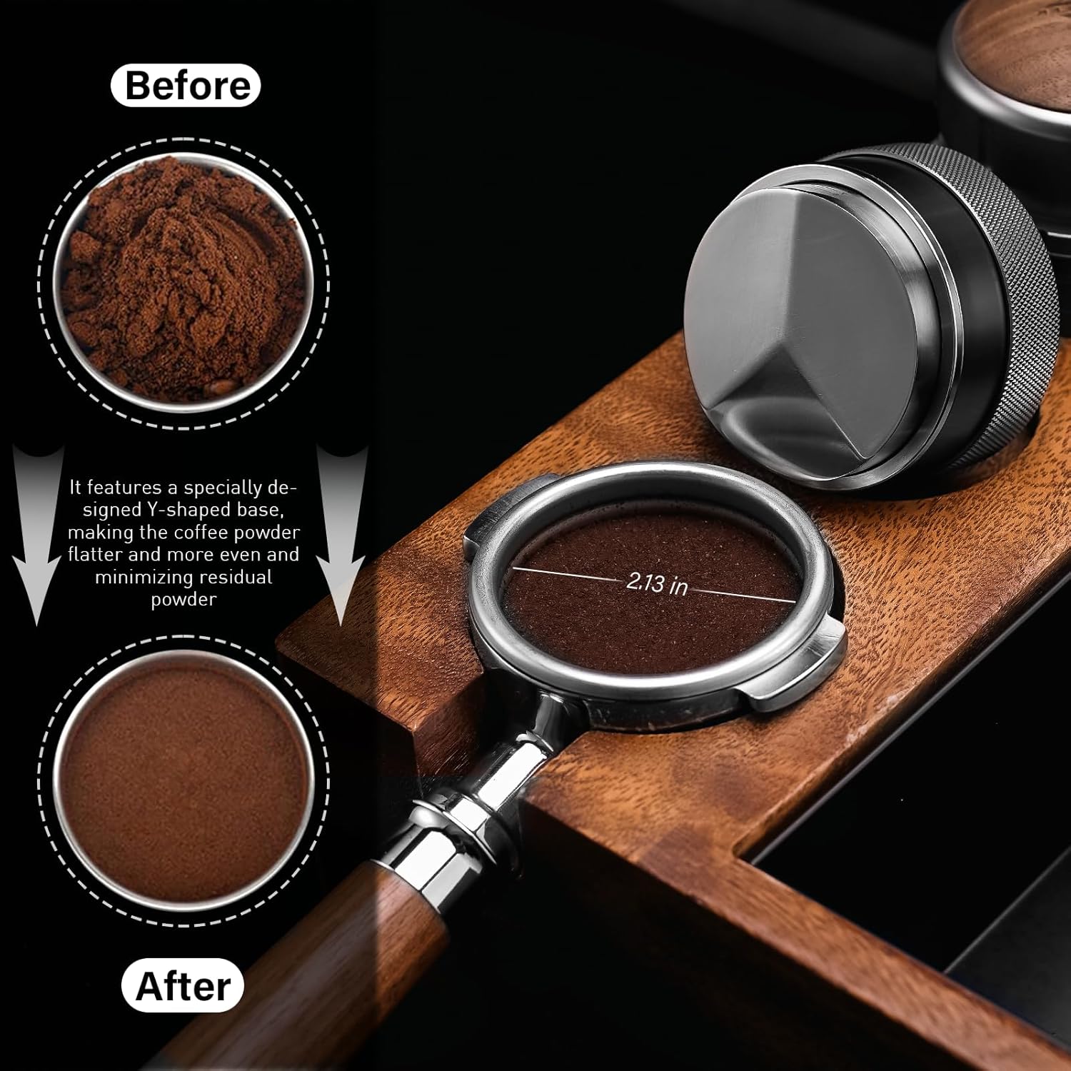 CrossCreek 54mm Espresso Distributor | Adjustable Depth Distribution Tools Fits 54mm Breville Portafilter | Stainless Steel & Walnut Coffee Distributor | Espresso Machine Accessories for Coffee Bar