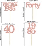 Gyufise 24Pcs Happy 40th Birthday Cupcake Toppers Glitter Forty 40 Fabulous Vintage 1985 Cake Toppers for 40th Birthday Wedding Anniversary Party Cake Decorations Supplies Rose Gold